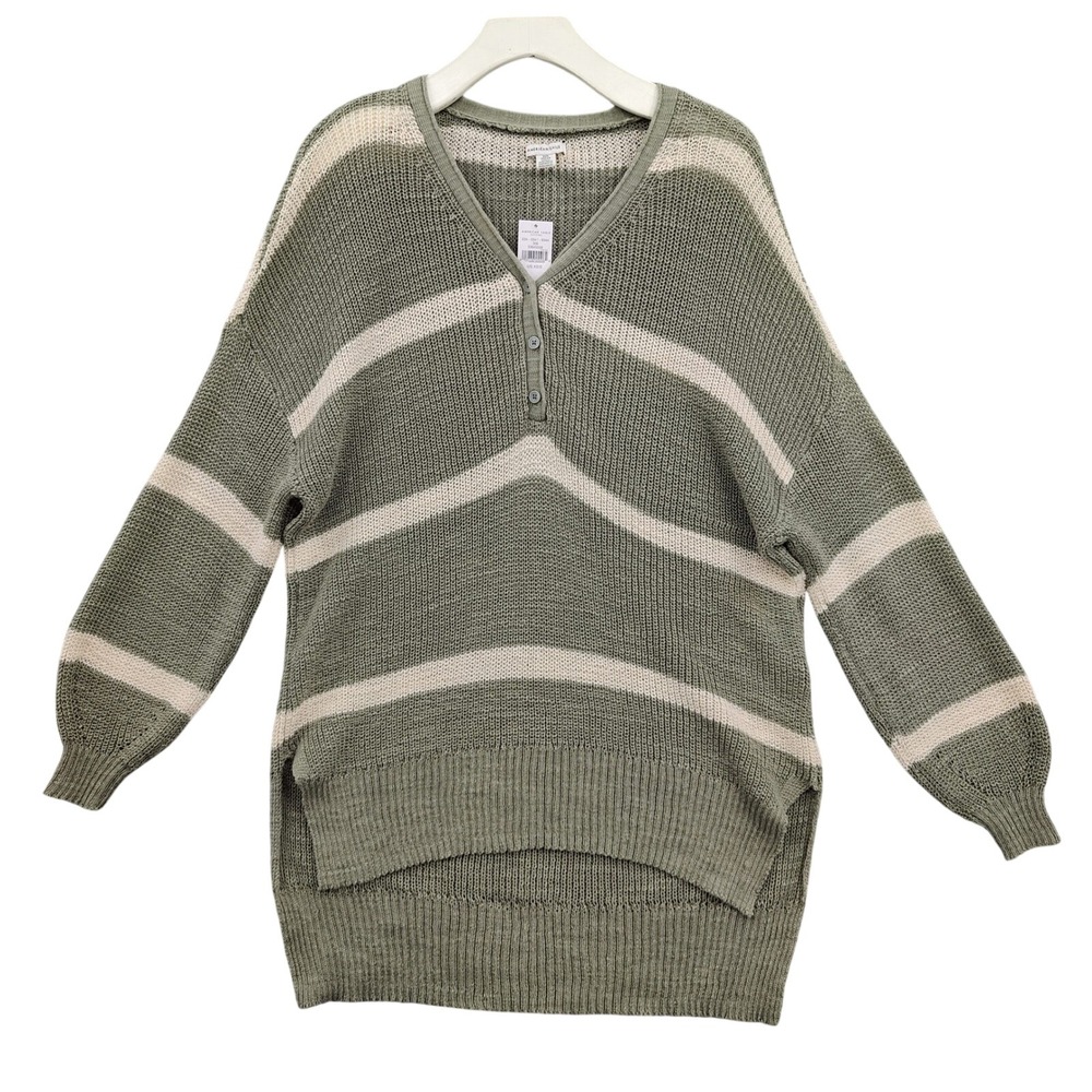 American Eagle Womens Boho Coastal Henley Sweater XS/S Green Striped Oversized